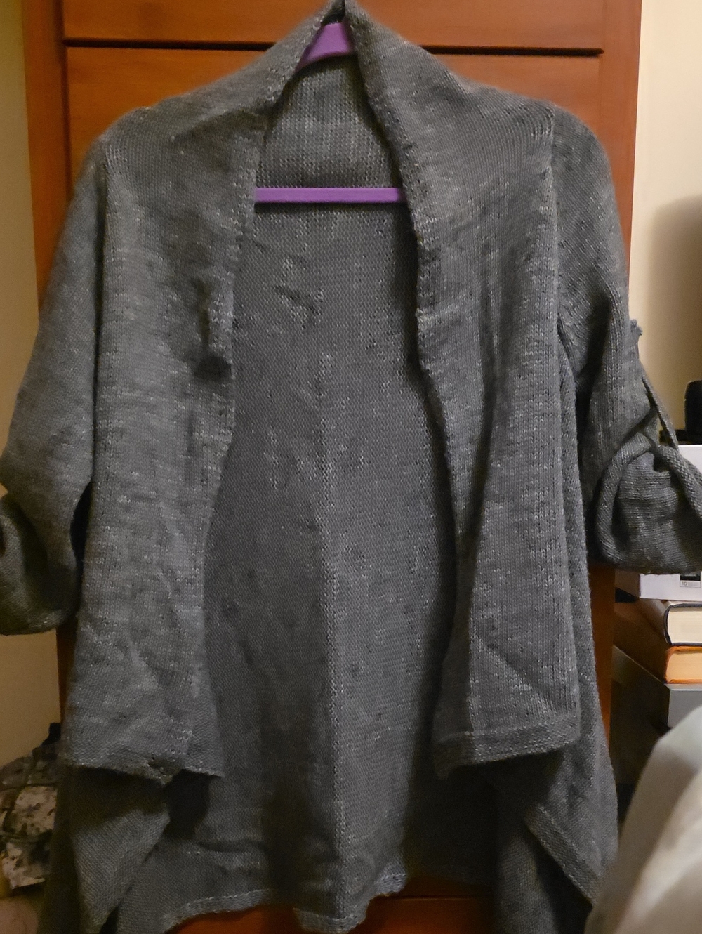 Women's Dark Gray Open-Front Knit Sweater